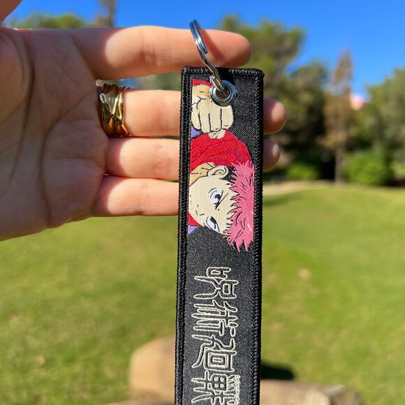 Anime Embroidered Keychain Strap – Double-Sided Black Fabric Accessory - Picture 3 of 4